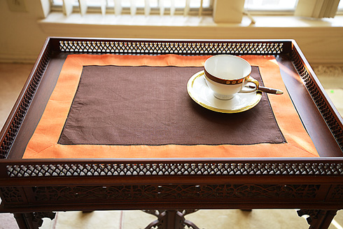 Multicolor Hemstitch Placemat 14"x20". Chocolate & Flame Orange - Click Image to Close